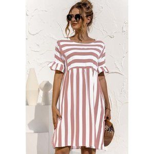 Medium Blush Striped Babydoll Dress